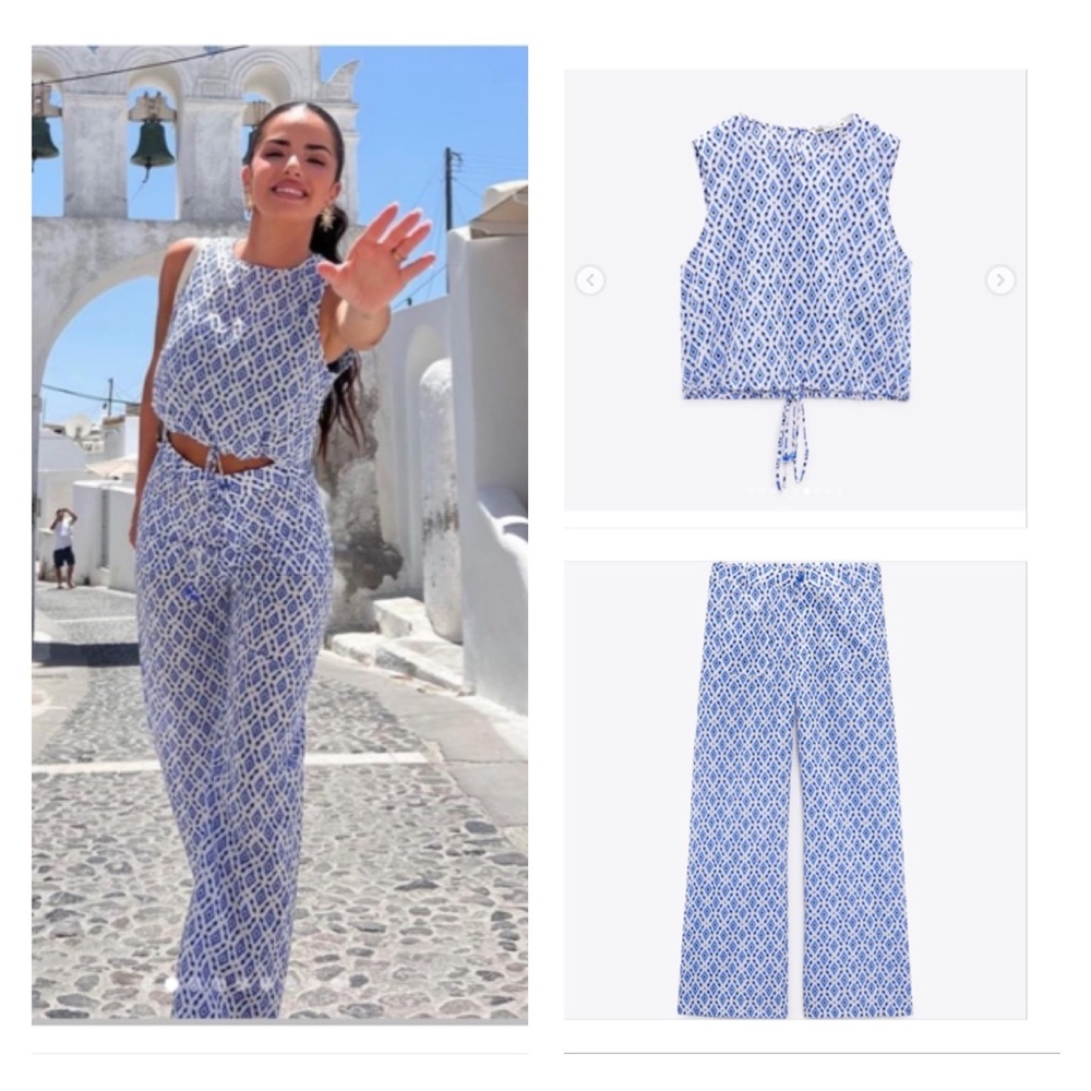 NWT Zara Printed Tied Top and Pants Set size M